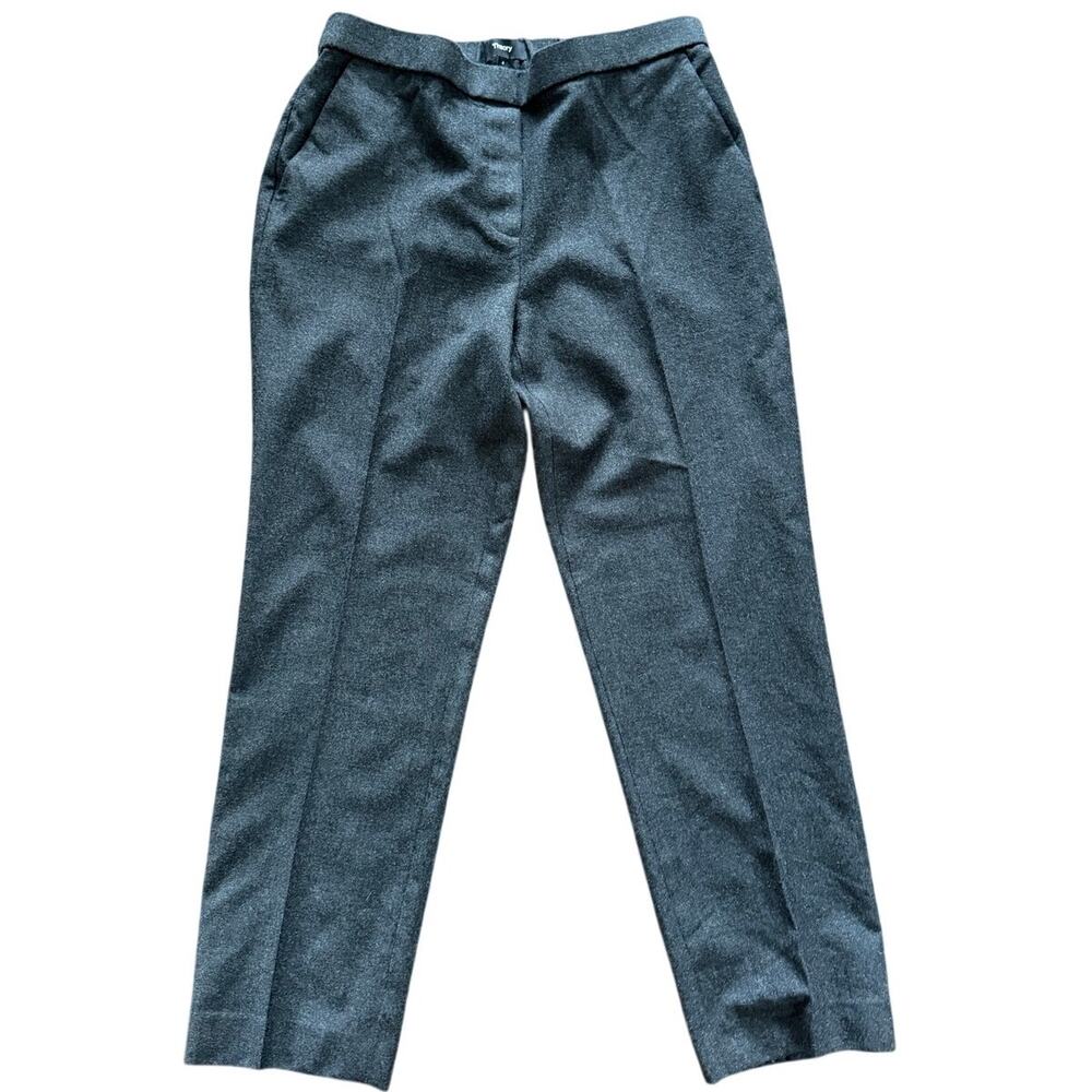 Theory Gray Wool Minimalist Pull On Ankle Cropped Trousers Career Business